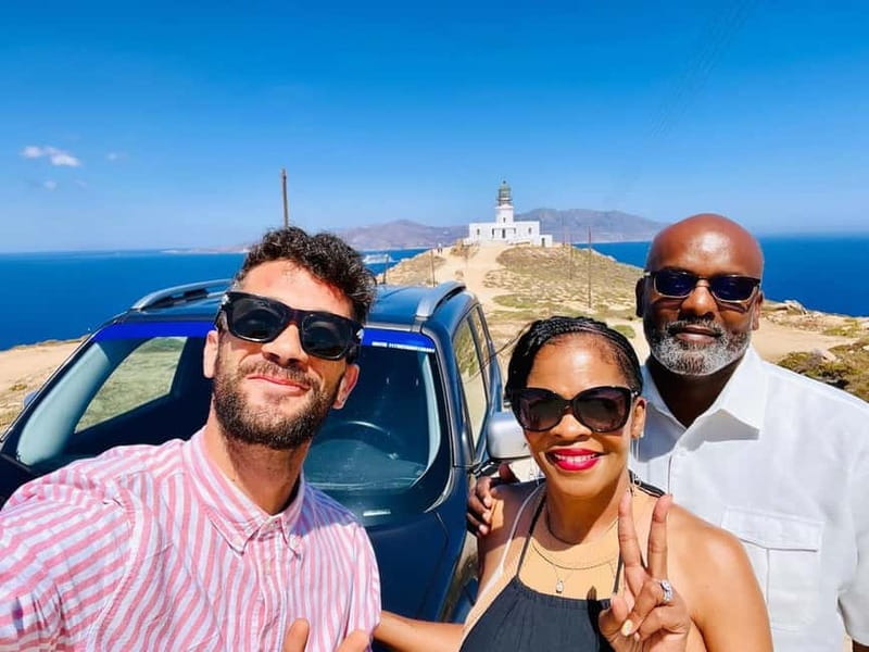 Mykonos: Private Island Tour with local guide -Jeep Renegade - Agios Ioannis Diakoftis and the Faros photo moment: where the island opens up
