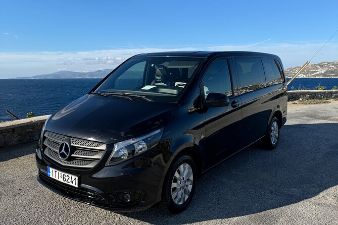 Private One-Way Transfer in Mykonos - In the van: water, luggage help, and smart routing