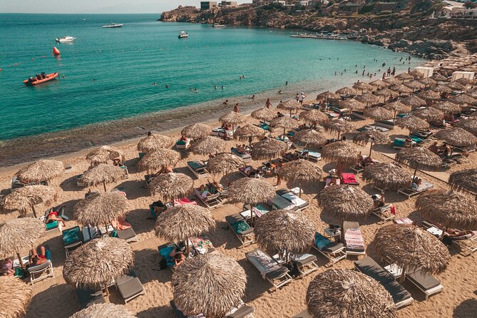Super Paradise Beach Mykonos Seaside Sunbed (1st row) - The Meeting Point on Super Paradise Beach (And What to Do When You Arrive)